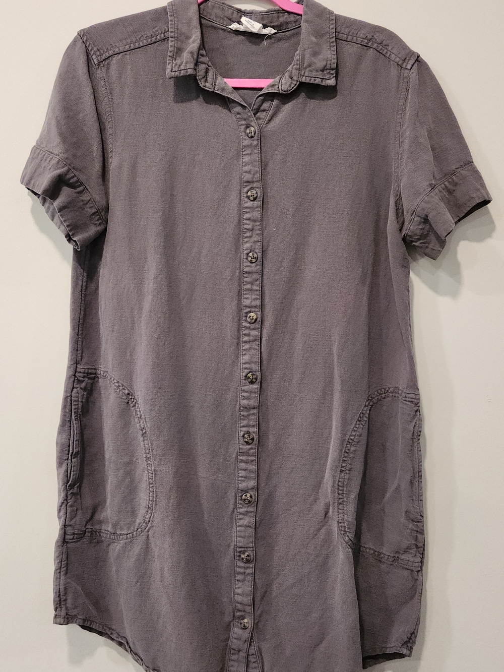 Lucky Brand Slate Gray Button-Front Midi Shirt Dress Sz M